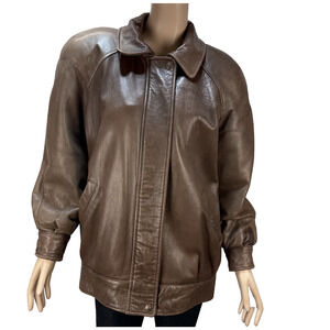 Overland Outfitters Vintage Womens Brown Leather Bomber Jacket Size M